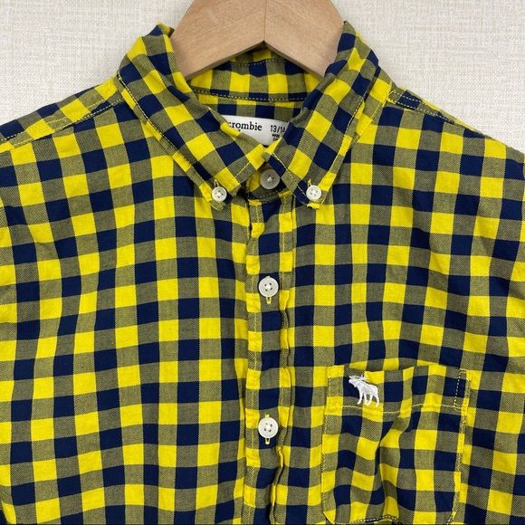 Abercrombie Kids Yellow Navy Check Collar Longsleeve ButtonDown Shirt size 13-14 - Picture 3 of 12